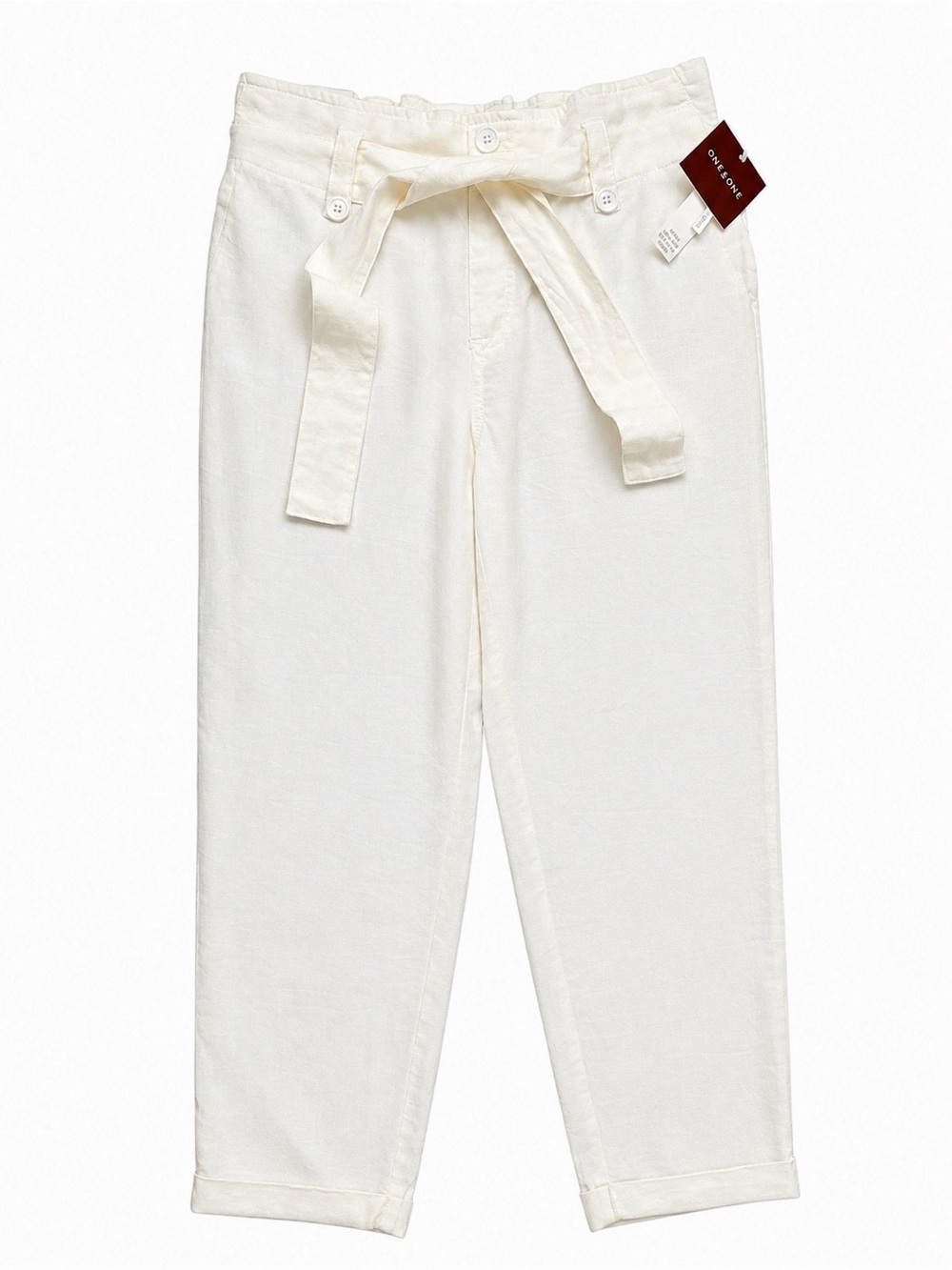 One 5 One Linen Blend Paperbag Pants Women’s Medium Natural Off White NWT - Picture 2 of 6